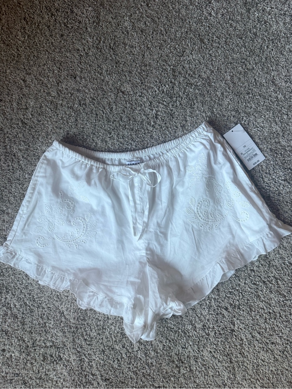 Parke White Embroidered Ruffle Lounge Shorts- NWT
